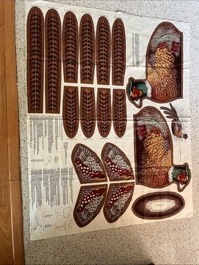 Vintage Pheasant Cut and Sew Panel - Brown, Tan, Green, Red 36 x 44 inches